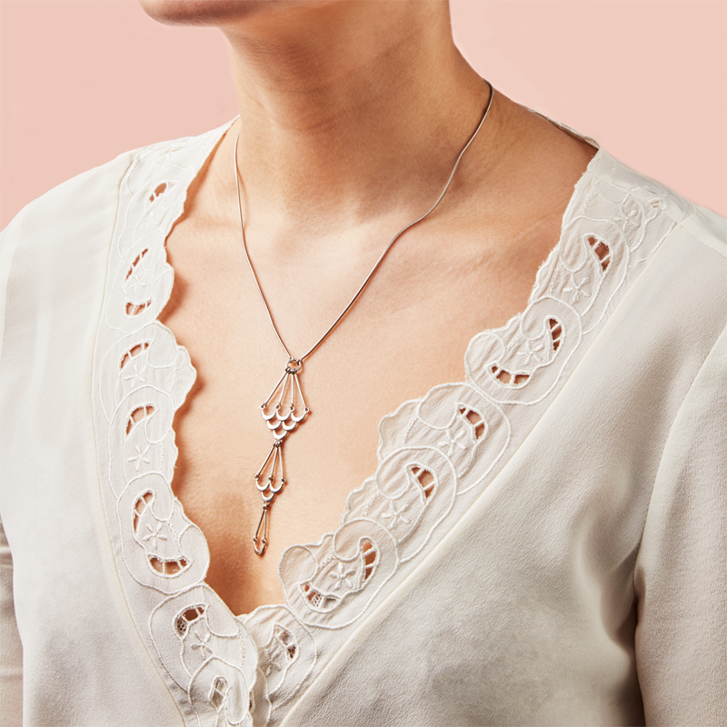 Photo of Lorelei triple pendant necklace on neck