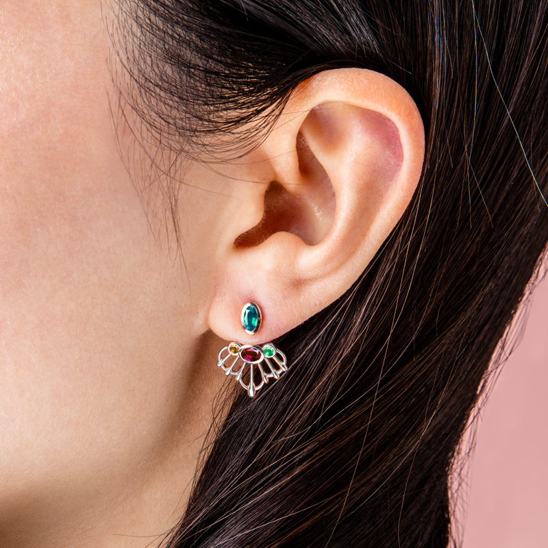 Photo of Sedna white gold tutti frutti earring jacket on ear