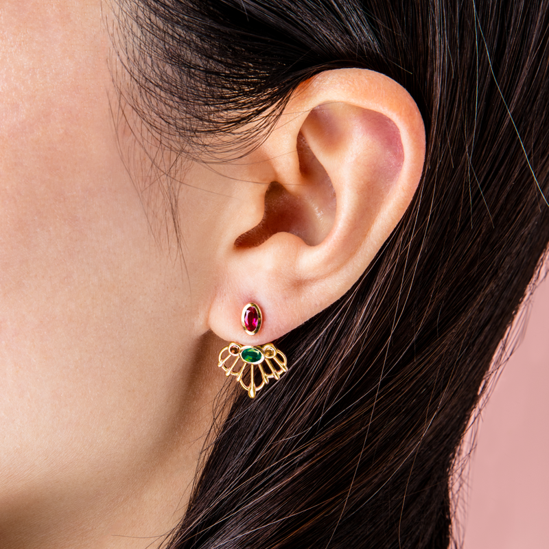 Photo of Sedna yellow gold earring jacket on ear